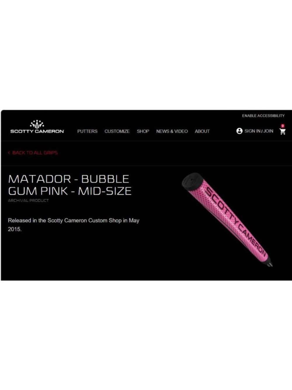 Scotty Cameron Matador Bubble Gum Pink Mid-Size Putter Grip **Pls Read